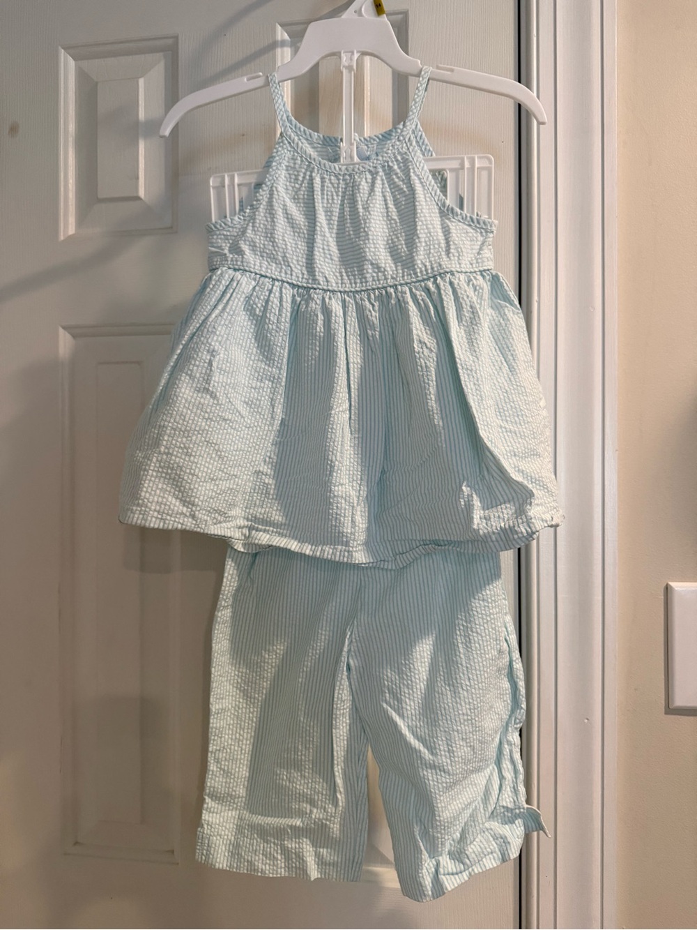 Little English Light Aqua Blue Seersucker Set